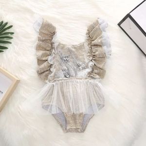 Gold Ruffle Tulle One-Piece Swimsuit for Kids